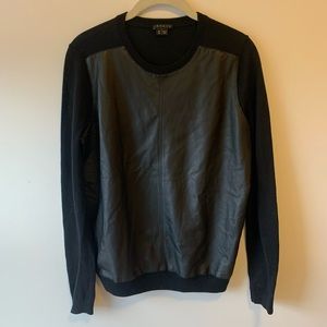 Theory black crew neck sweater with real leather